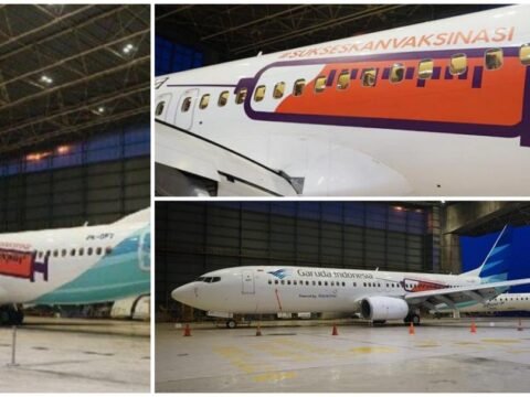 Pesawat Garuda Bercat Gambar Alat Suntik