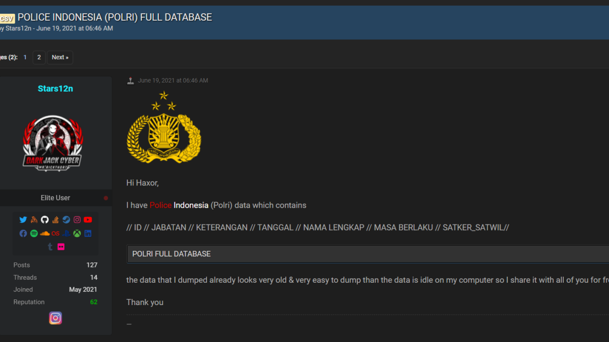 Ribuan Data Polri Bocor Dan Dibagikan Secara Gratis Ribuan Data Polri Bocor Dan Dibagikan Secara Gratis
