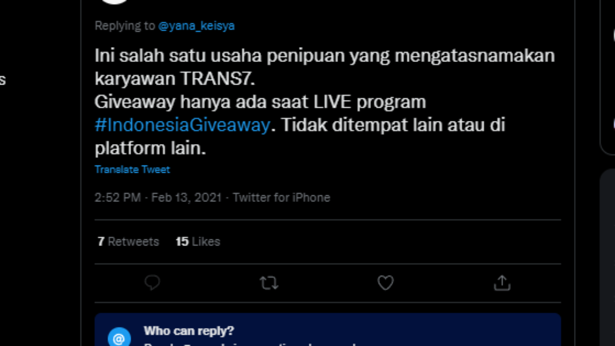 TRANS7 Berikan Pengumuman Terkait Indonesia Giveaway TRANS7 Berikan Pengumuman Terkait Indonesia Giveaway