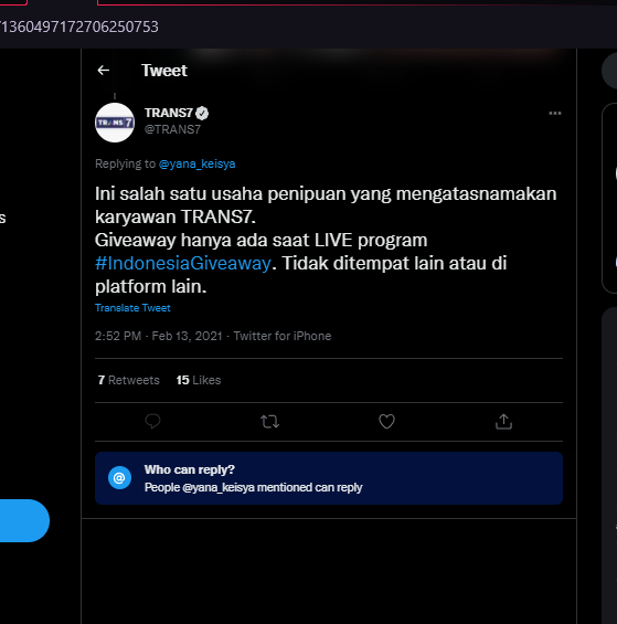 TRANS7 Berikan Pengumuman Terkait Indonesia Giveaway