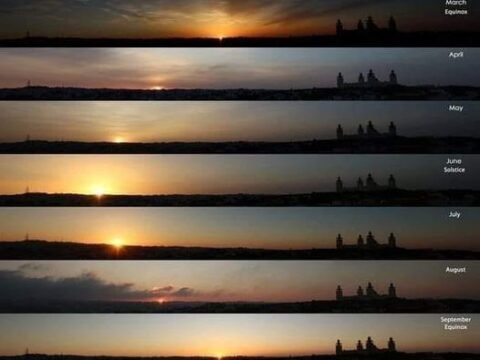 12 Gambar Matahari, Setiap Bulan, Tempat Yang Sama, Waktu Yang Sama