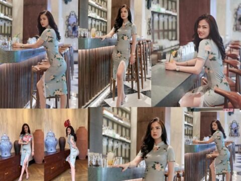 Nita Gunawan Dengan Cheongsam Biru Muda