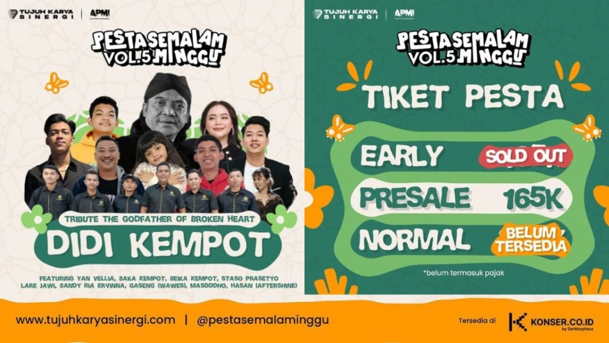 Kembali Merayakan Didi Kempot di Pesta Semalam Minggu Vol.5: Tribute dengan Penampilan Guyon Waton, Denny Caknan & Tiket Presale Kembali Merayakan Didi Kempot di Pesta Semalam Minggu Vol.5: Tribute dengan Penampilan Guyon Waton, Denny Caknan & Tiket Presale